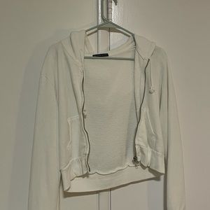 White, Cropped Brandy Melville Zip-Up Hoodie